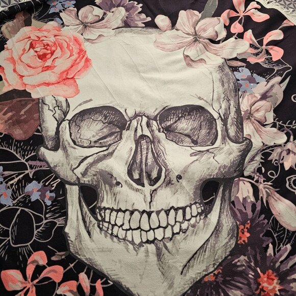 Round Floral Skull Print Blanket/Beach Towel/Tablecloth W Fringe 60" Terrycloth - Picture 1 of 4